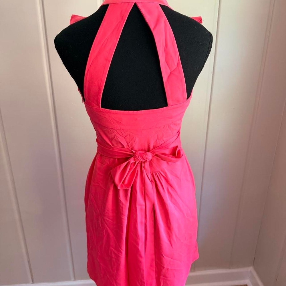 BCBGeneration Hot Pink Ruffle Halter Dress Barbiecore - Picture 4 of 6